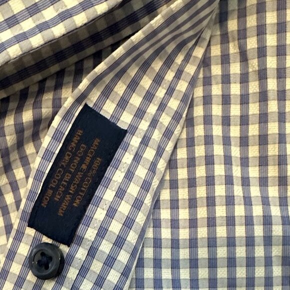David‎ Donahue Dress Shirt Mens Blue White Checkered Button Up Shirt 17.5 32/33 - Picture 4 of 8